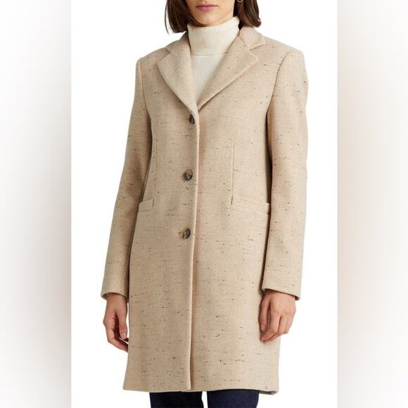Lauren Ralph Lauren Reefer Wool Blend Coat Cream 8 - Picture 1 of 5